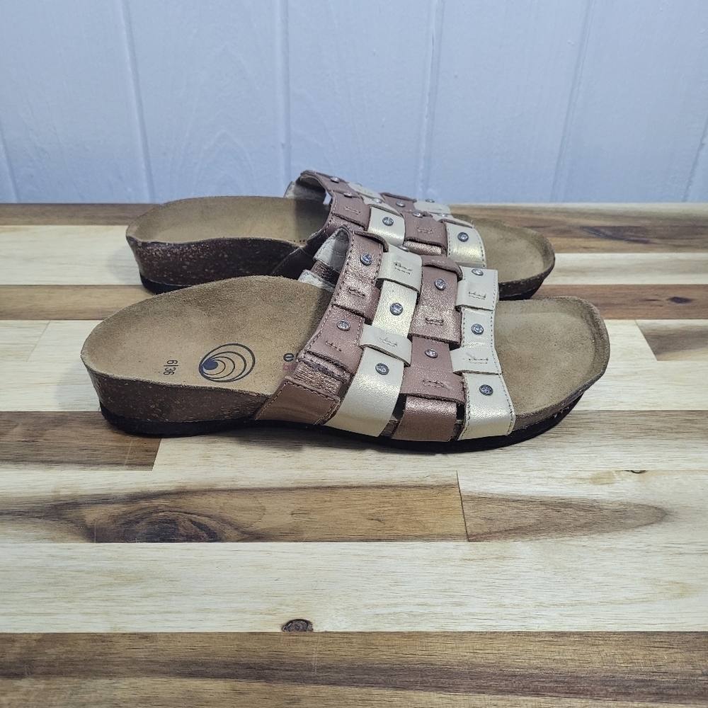 Euro Wellness Balance Womens Sandals 36 US Size 6 Tan & Cream with Rhinestones